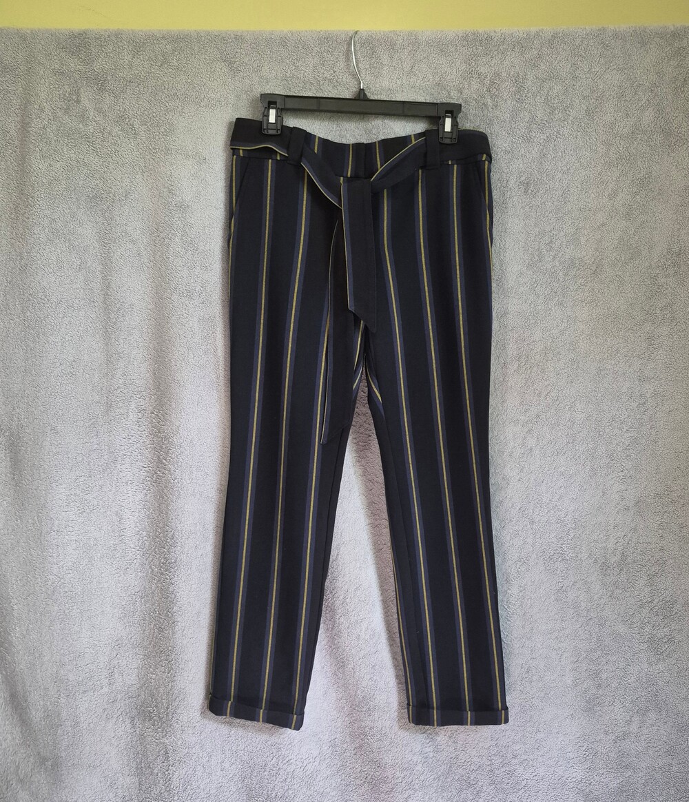 Ann Taylor LOFT Size 4T Navy Blue Striped Self-Tie Polyester Spandex Pants